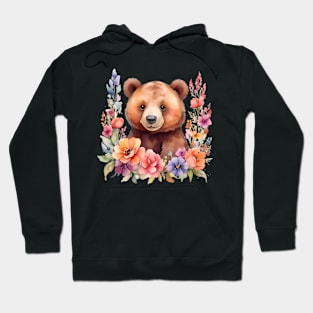 A brown bear decorated with beautiful watercolor flowers Hoodie